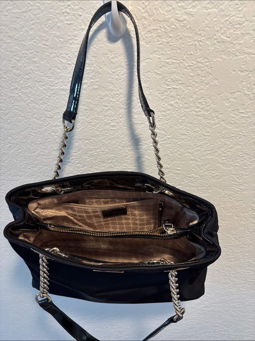 Kate Spade Black Nylon Shoulder Tote with Silver Chain Straps - Picture 2 of 7